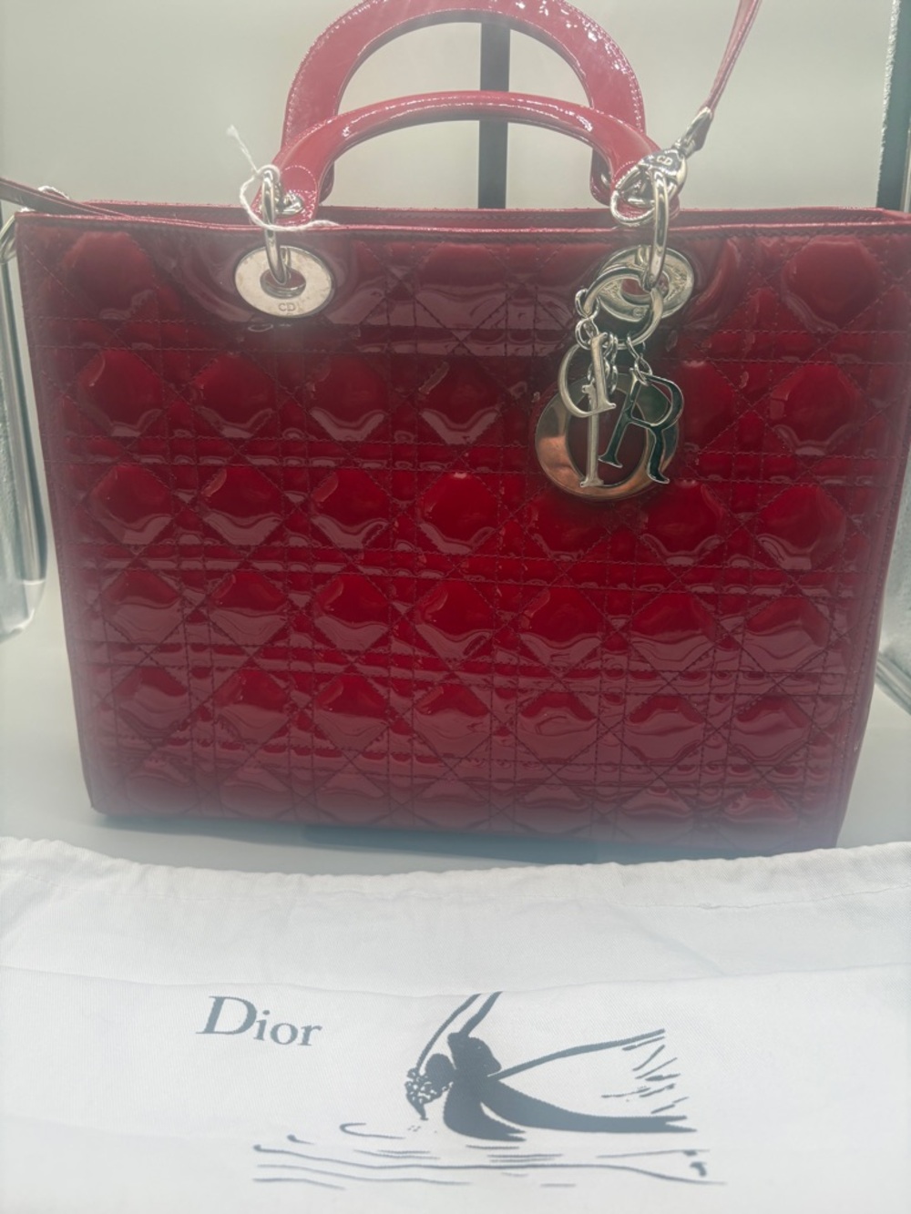 Christian Dior Lady Dior Large Red Patent Cannage Tote Bag Charm - Picture 2 of 15